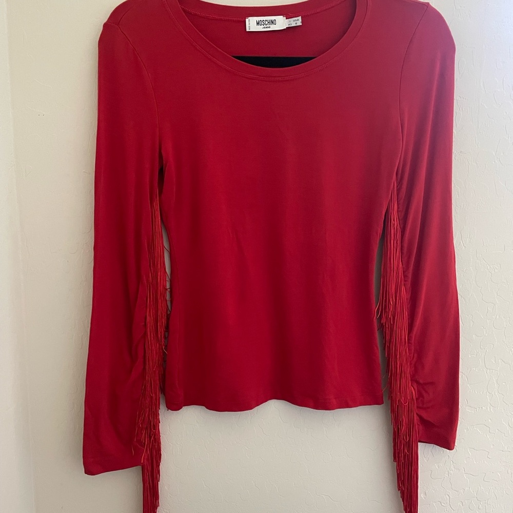 Moschino Jeans Women’s Red Long Sleeve Fringe Top